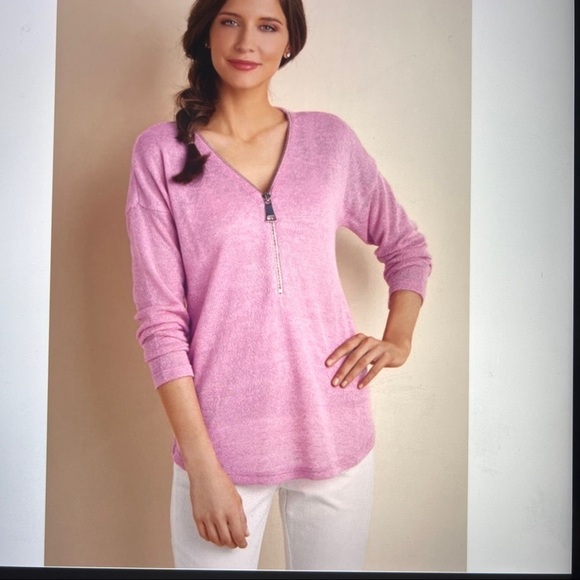 SOFT SURROUNDINGS Valentine Zip Sweater. Mint green. See description for sizes - Picture 2 of 6